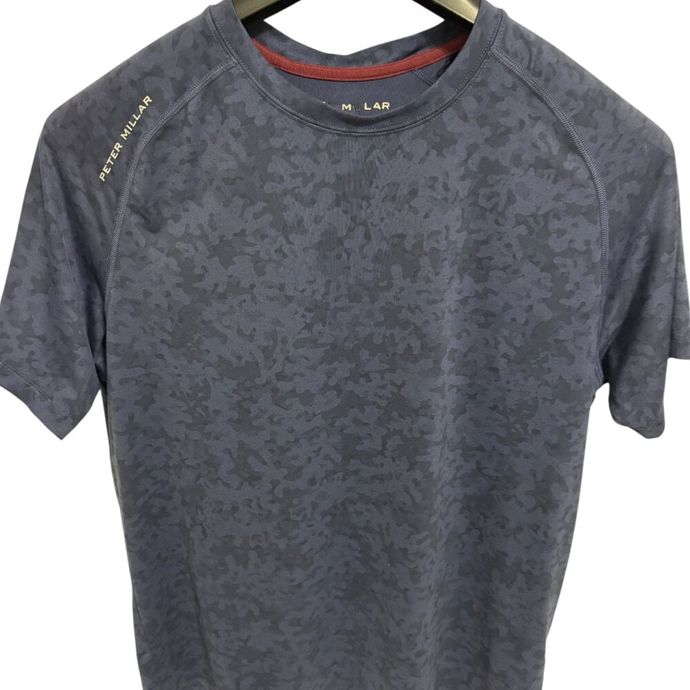 Peter Millar Men's Short Sleeve Camo Tee in Charcoal with Red Accent